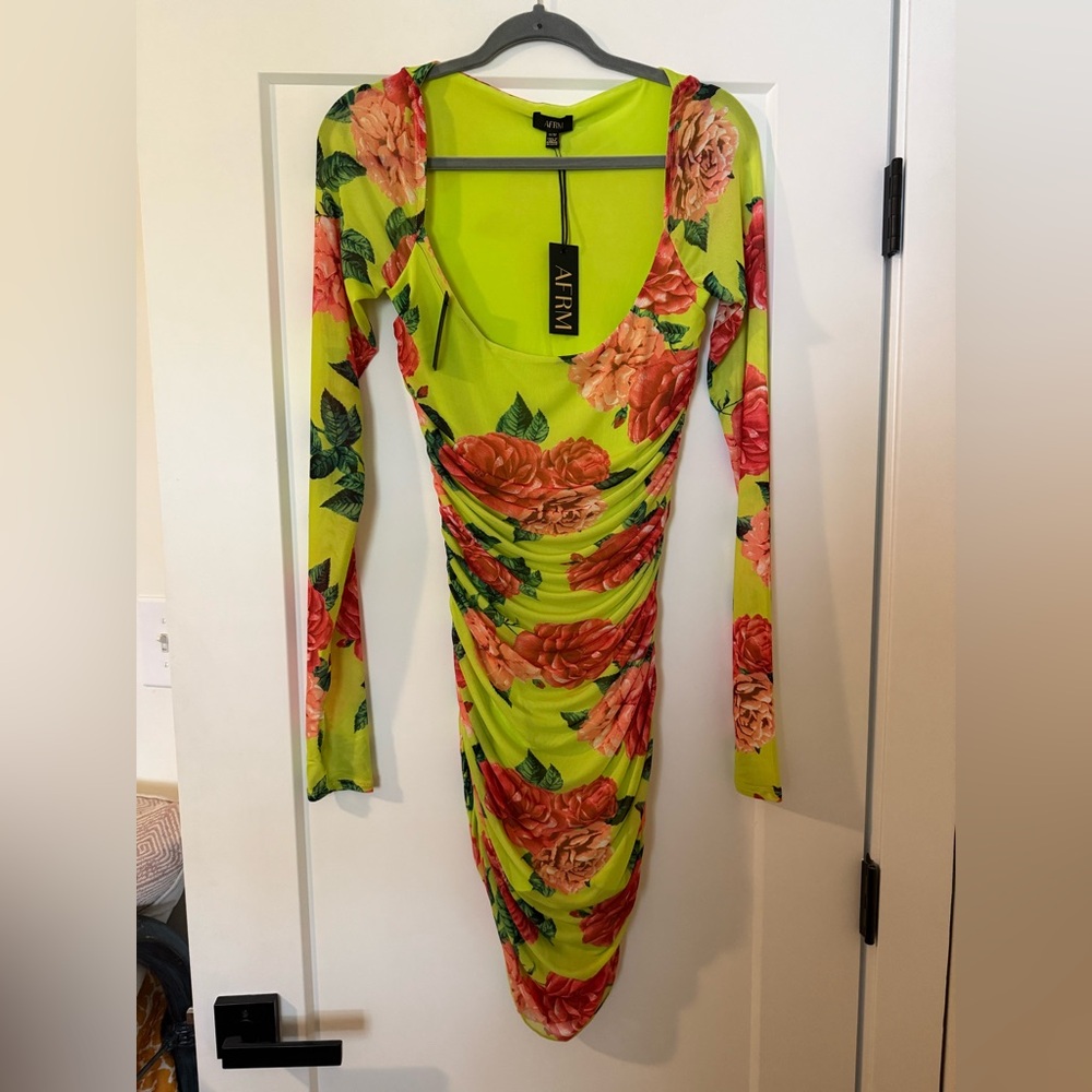 NWT AFRM Floral Print Dress - Vibrant Green and Pink
